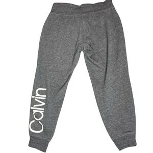 Calvin Klein Sweatpants Woman's Sz S Gray White CK Spellout Comfy‎ Joggers Tieup